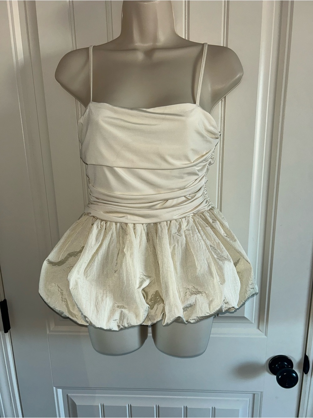 NEW Future Collective Elegant Women's Ivory Ruched Satin Blouse with Bubble Hem